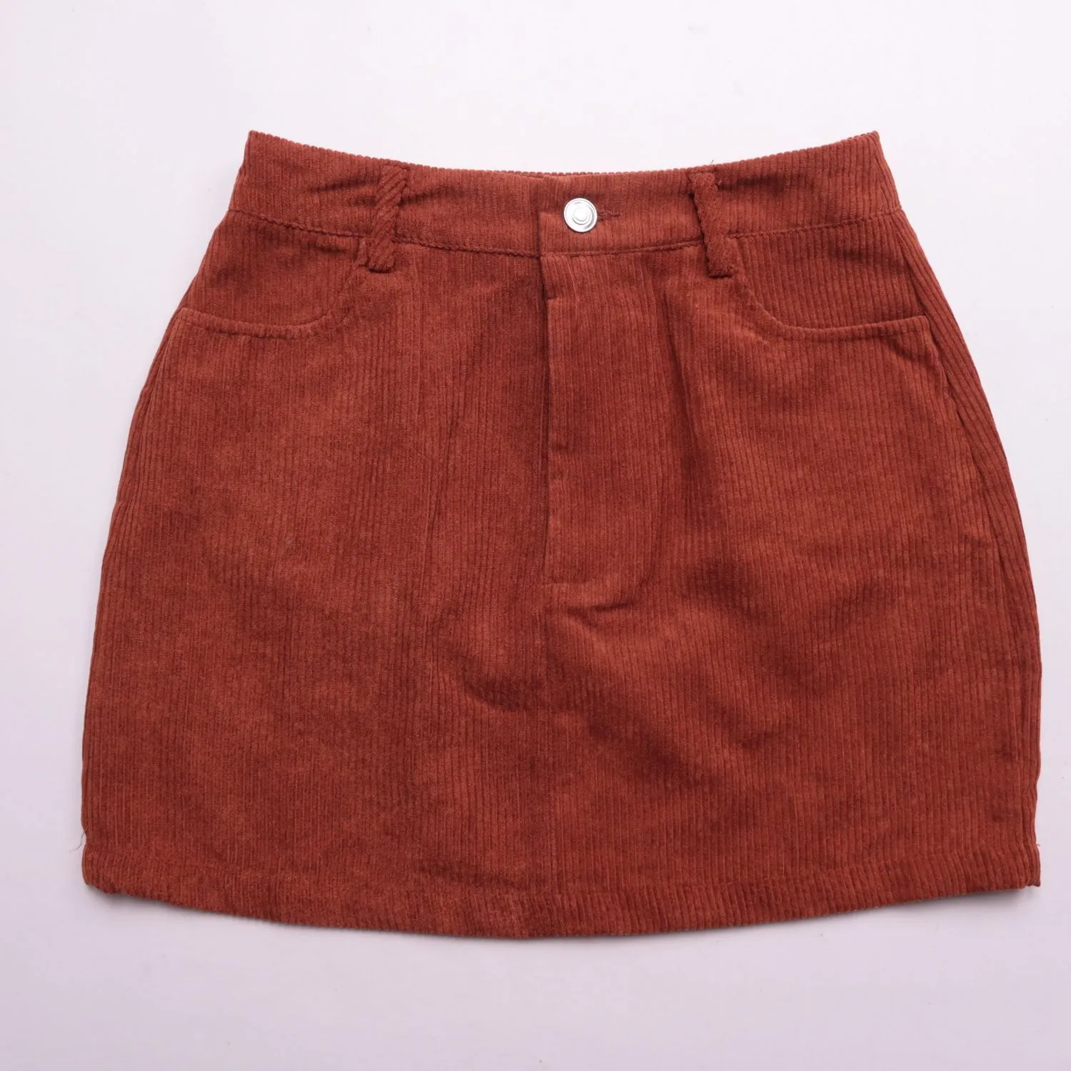 Терракотовая юбка SHEIN из вельвета, размер 40 (XS)