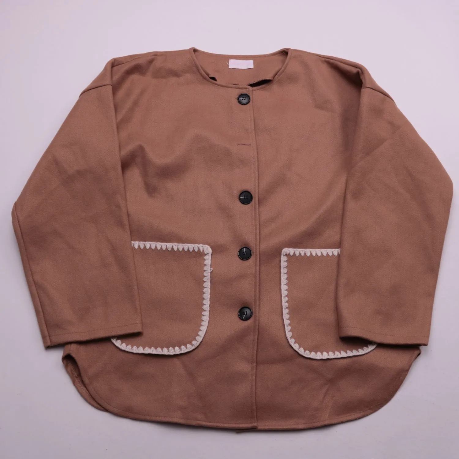 Коричневый жакет Pink Boutique с накладными карманами, размер 60 (5XL)