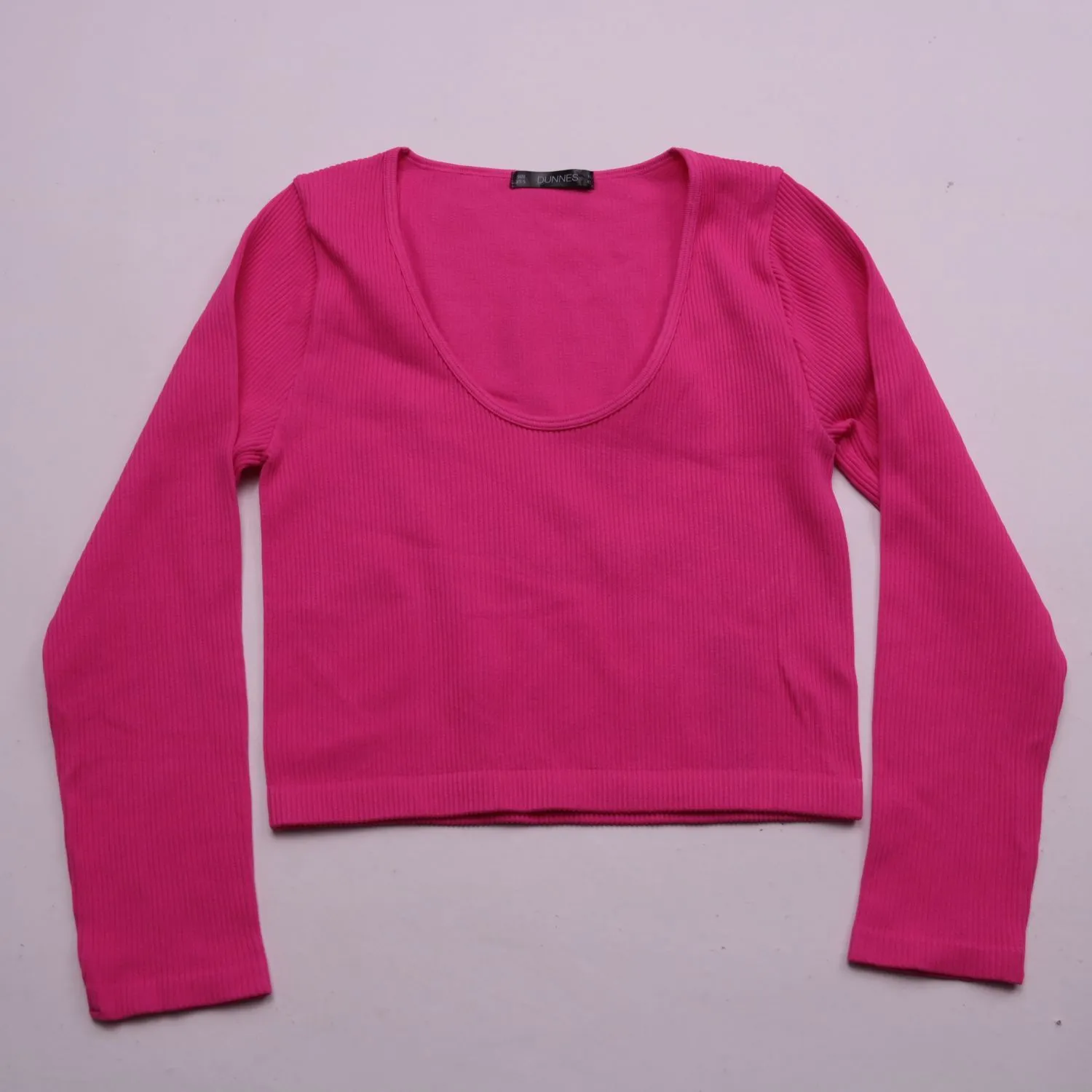 Розовый лонгслив Dunnes Stores в рубчик, размер 40 (XS)